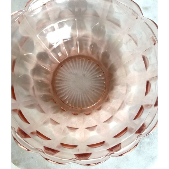 Vintage Jeanette Glass Co Bowl Cube Pink Depression Glass Scalloped Edge Collect - Picture 2 of 8